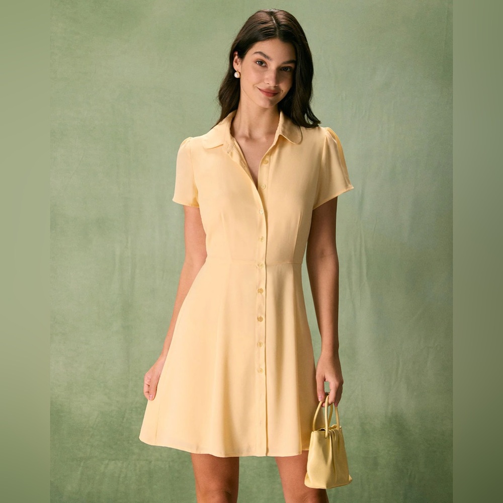RIHOAS The Yellow Button Down Shirt Mini Dress XS